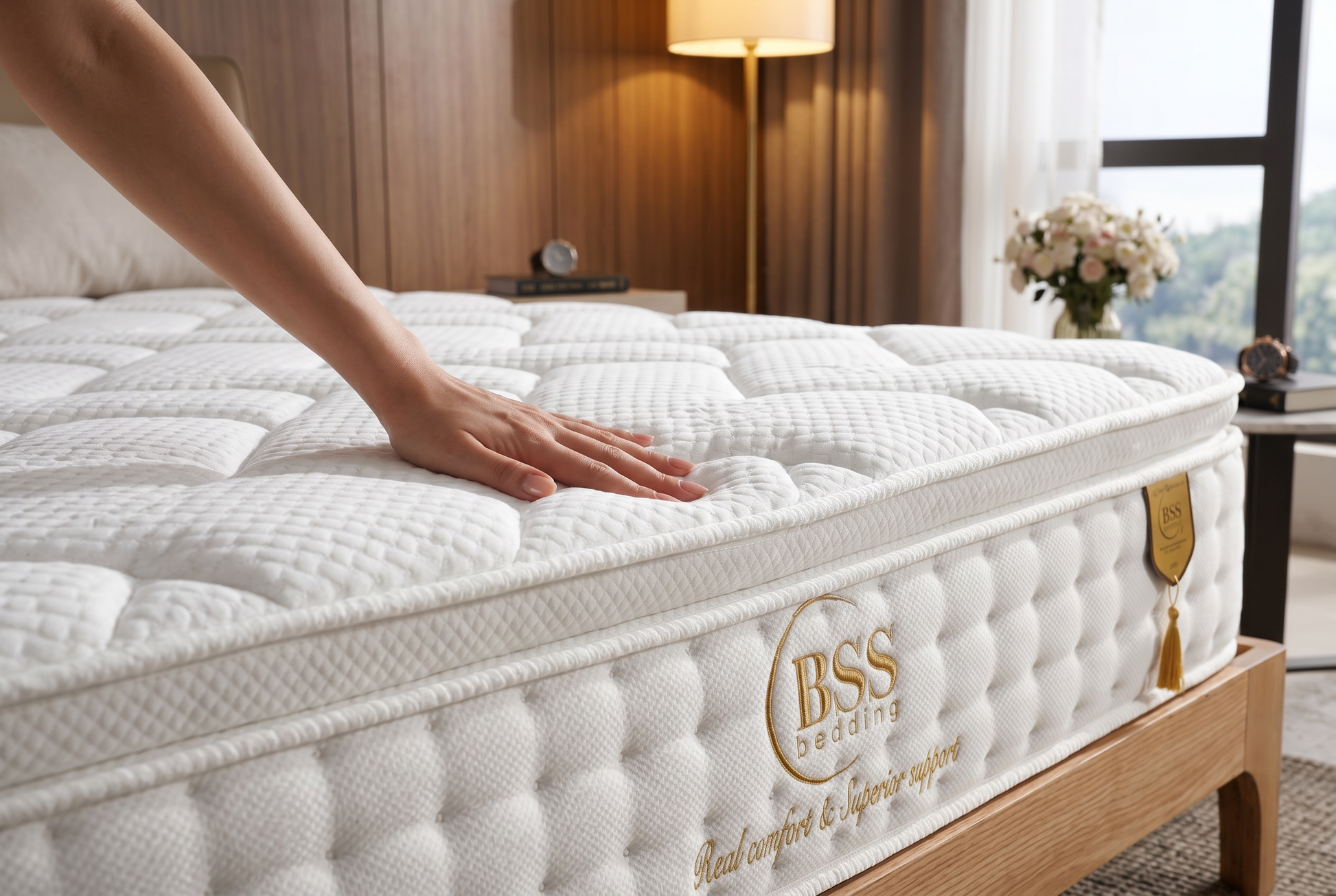 Main testant le moelleux du matelas BSS Sydney