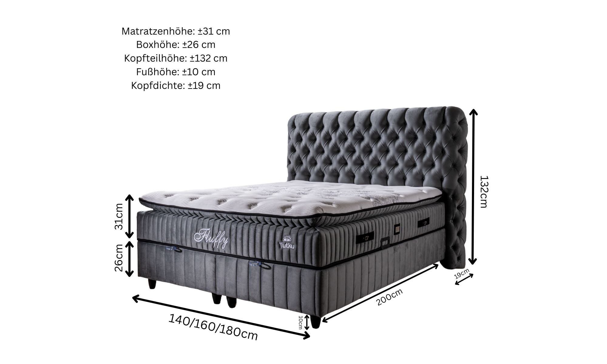 Ensemble de lit BSS FLUFFY avec sommier et tête de lit | Matelas H3