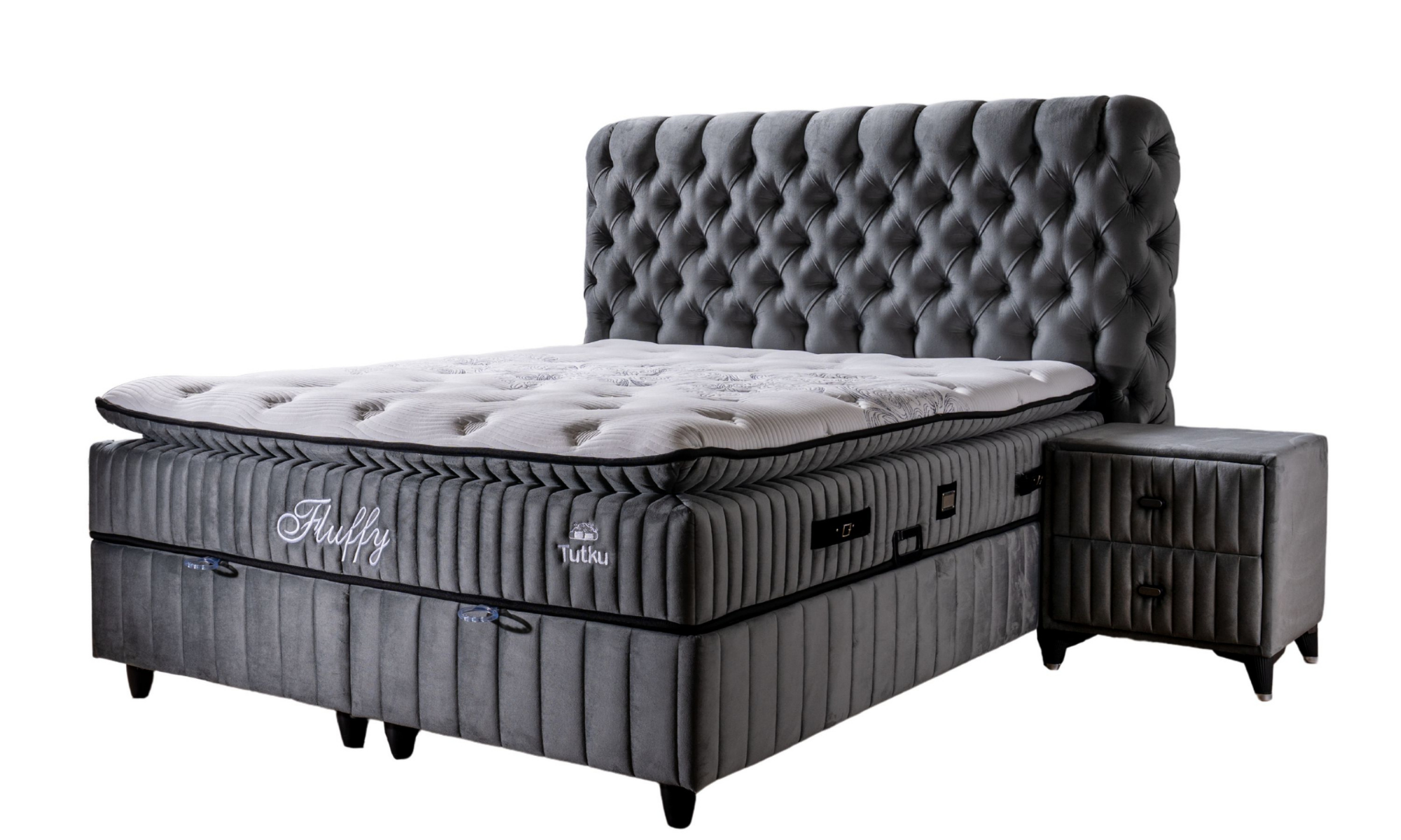 Ensemble de lit BSS FLUFFY avec sommier et tête de lit | Matelas H3