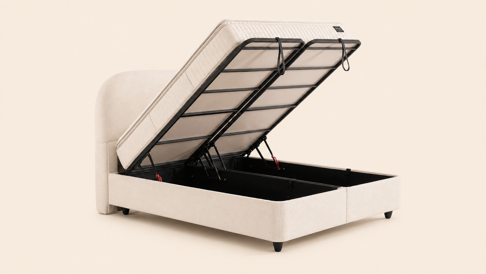 Sommier coffre Bohembedd ouvert avec grand espace de rangement