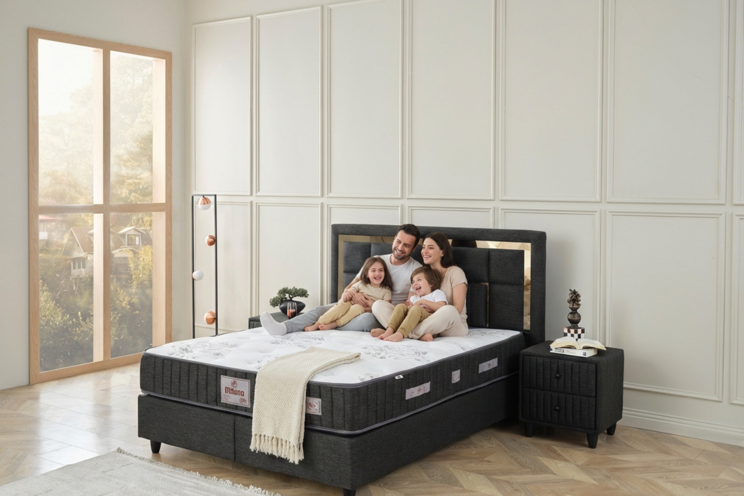 Ensemble de lit BSS Milano avec sommier et tête de lit | Matelas H3