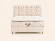 Ensemble de lit BSS Fluffy beige avec tête de lit capitonnée – vue de face