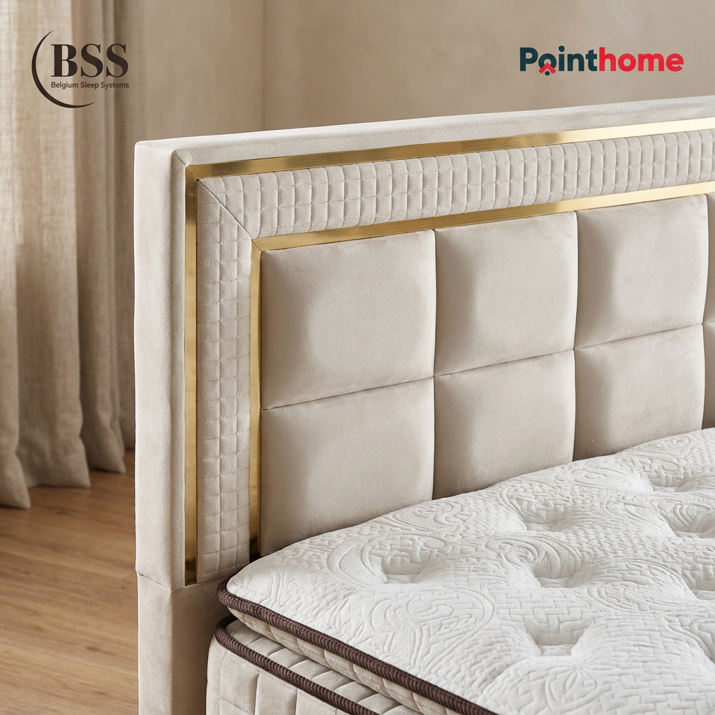 Dessus du matelas Wool Touch et tête de lit dorée de l'ensemble BSS