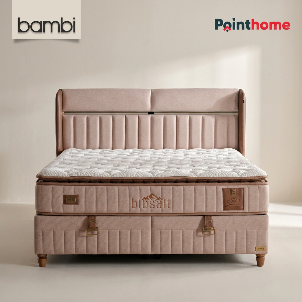Ensemble lit coffre Bambi Biosalt vu de face, broderie Biosalt sur le sommier