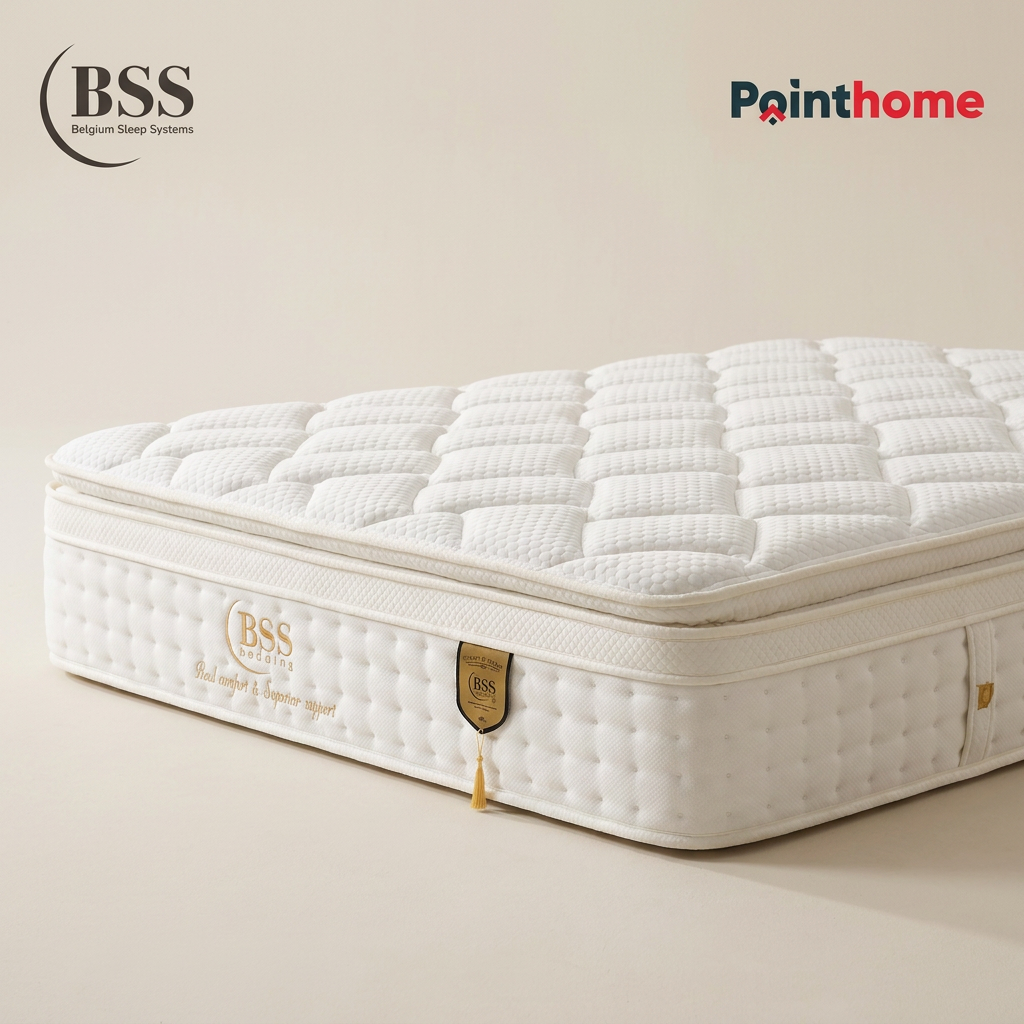 Matelas BSS Sydney vu de trois quarts, surmatelas intégré