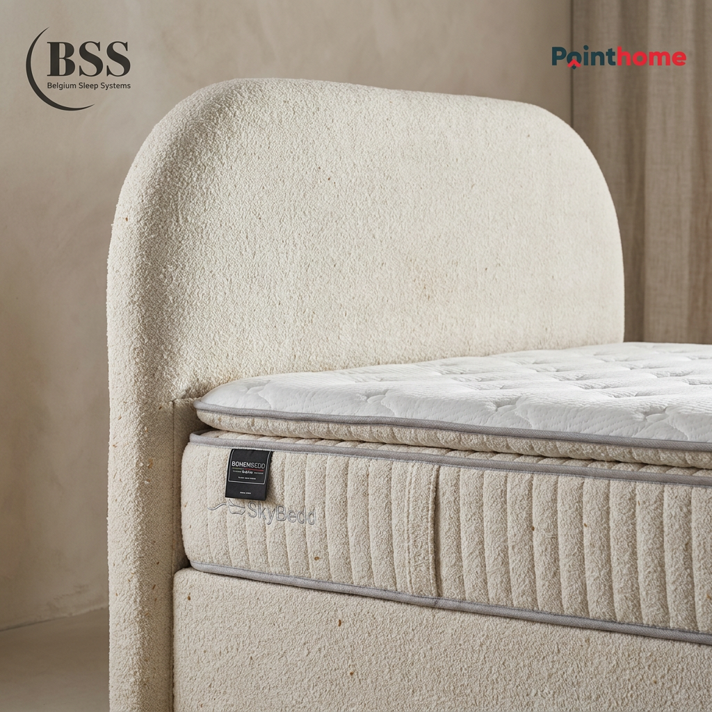 Tête de lit arrondie en tissu bouclé de l'ensemble BSS Bohembedd