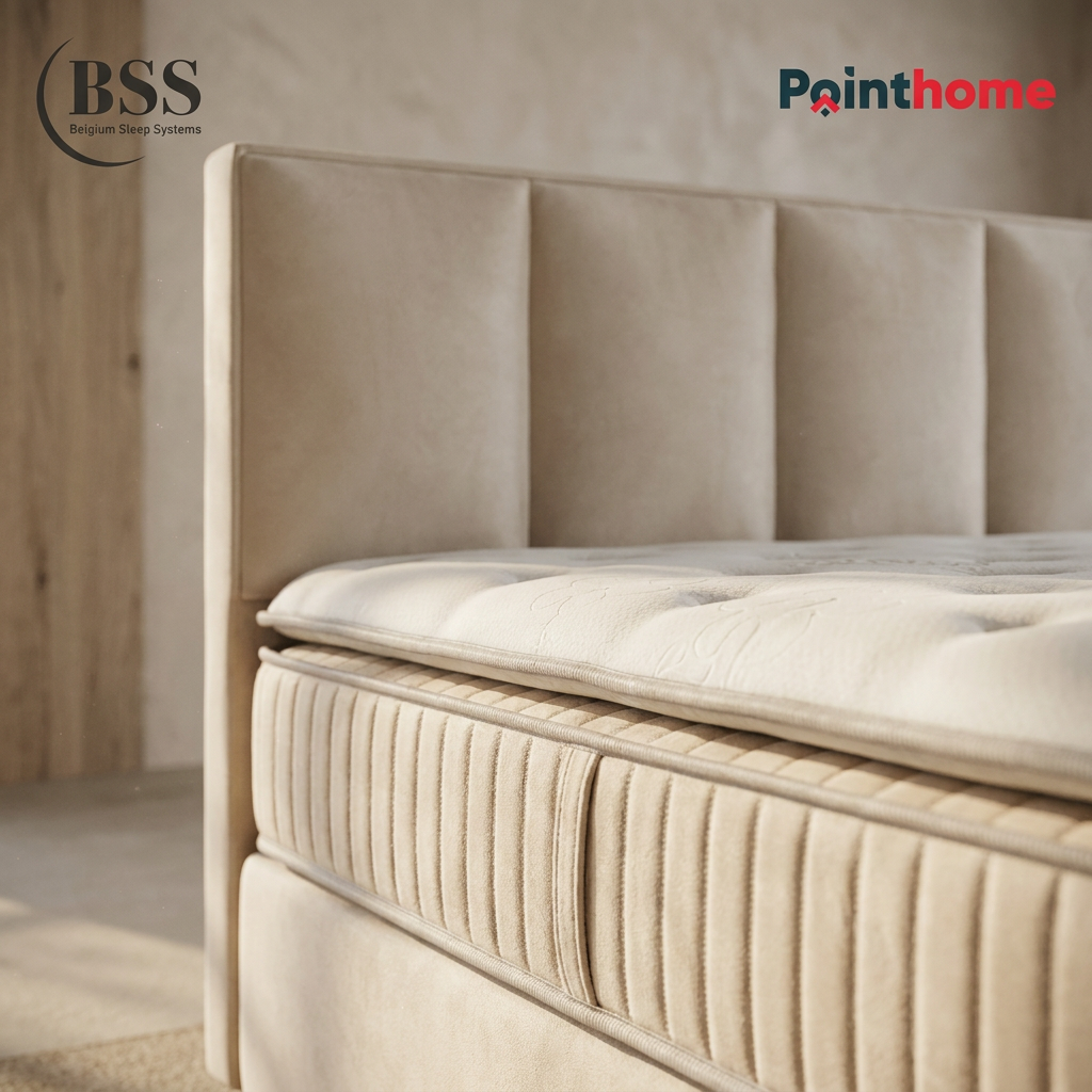 Détail de la tête de lit capitonnée et du matelas BSS Birdybedd crème