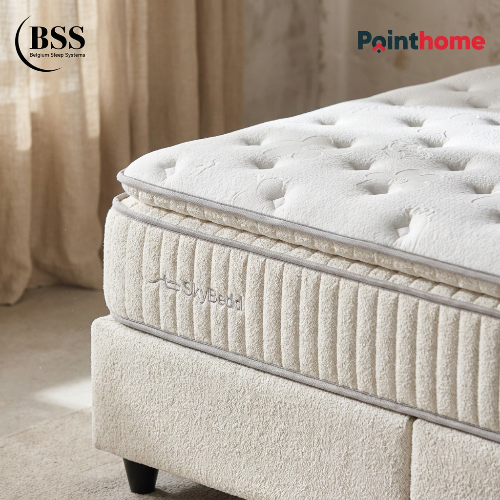 Gros plan du matelas BSS Bohembedd et de son sommier coffre