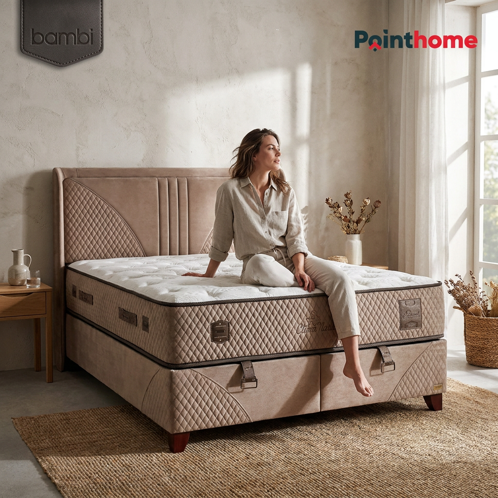 Femme assise au bord du lit coffre Bambi Clima Naturel