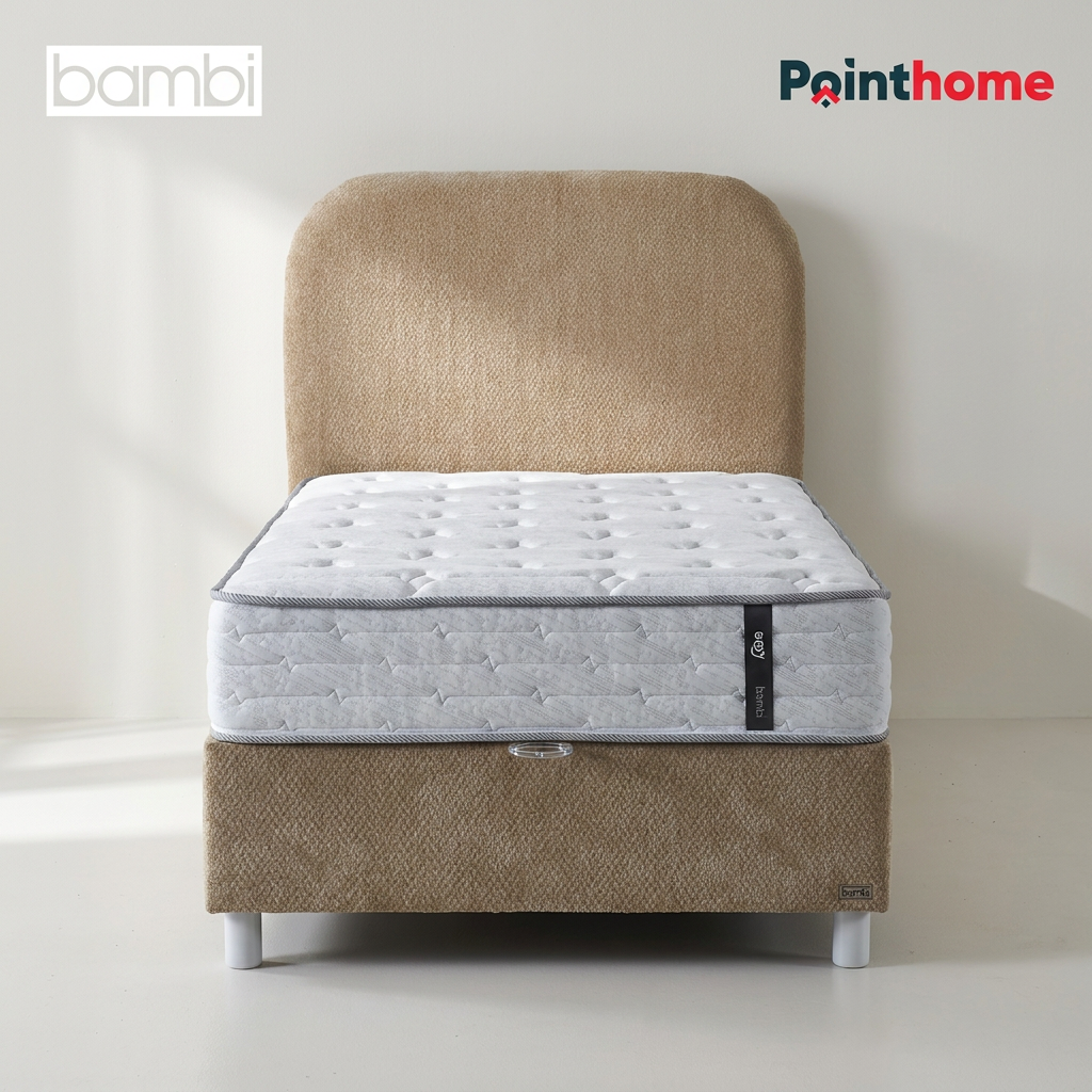Lit coffre Bambi Dozy beige avec tête de lit et matelas 24 cm