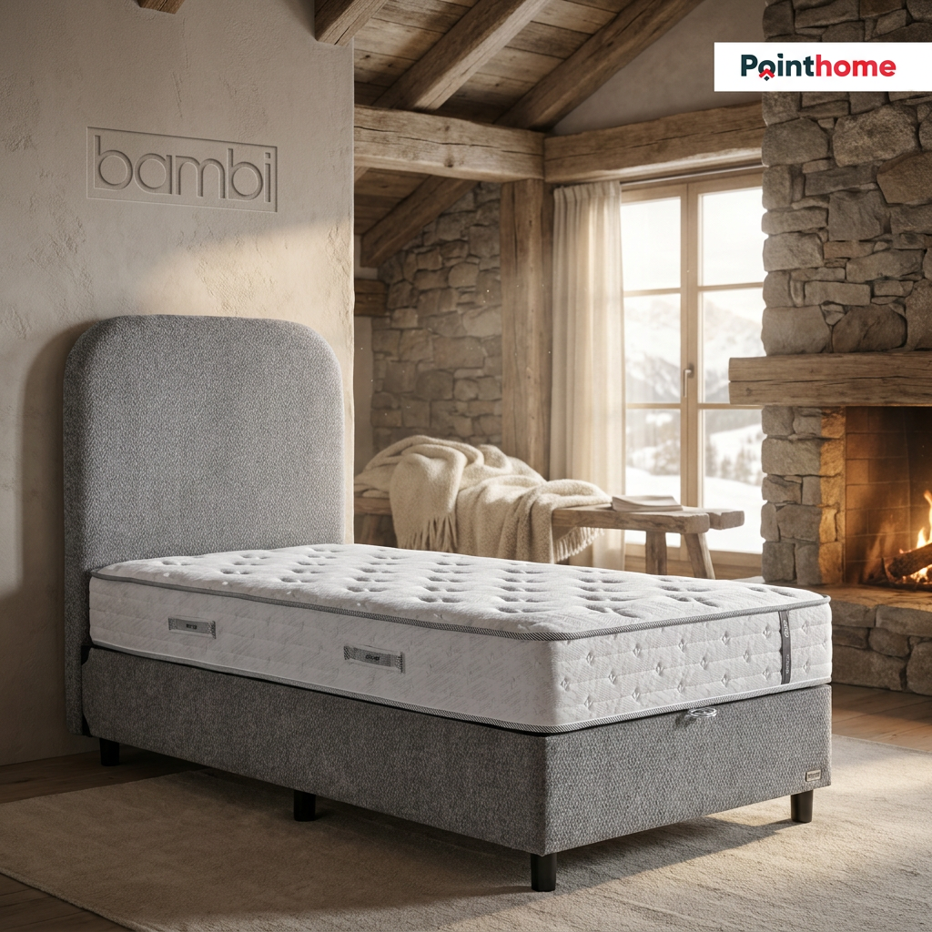 Lit coffre Bambi Dozy gris avec tête de lit et matelas 24 cm