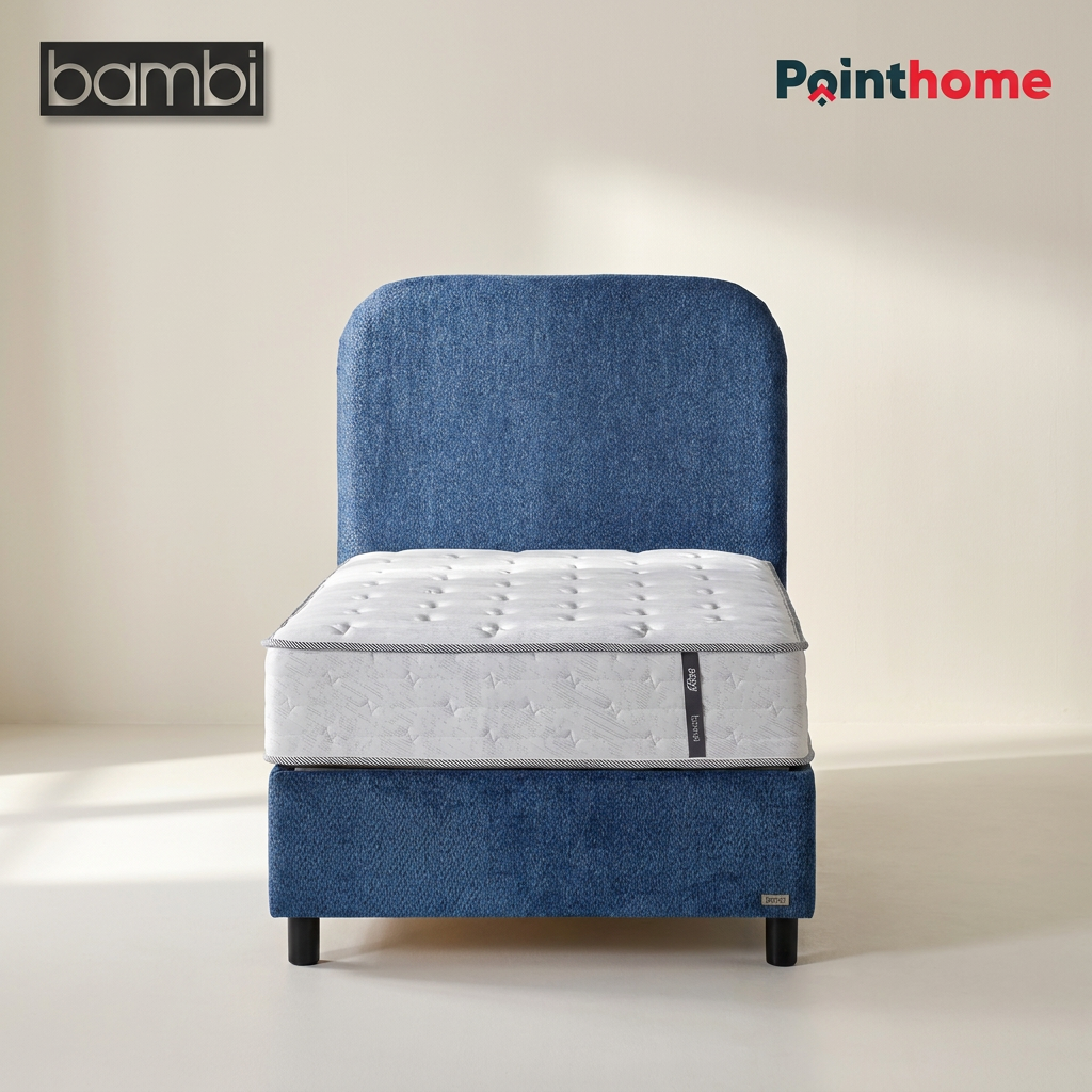 Lit coffre Bambi Dozy bleu avec tête de lit et matelas 24 cm