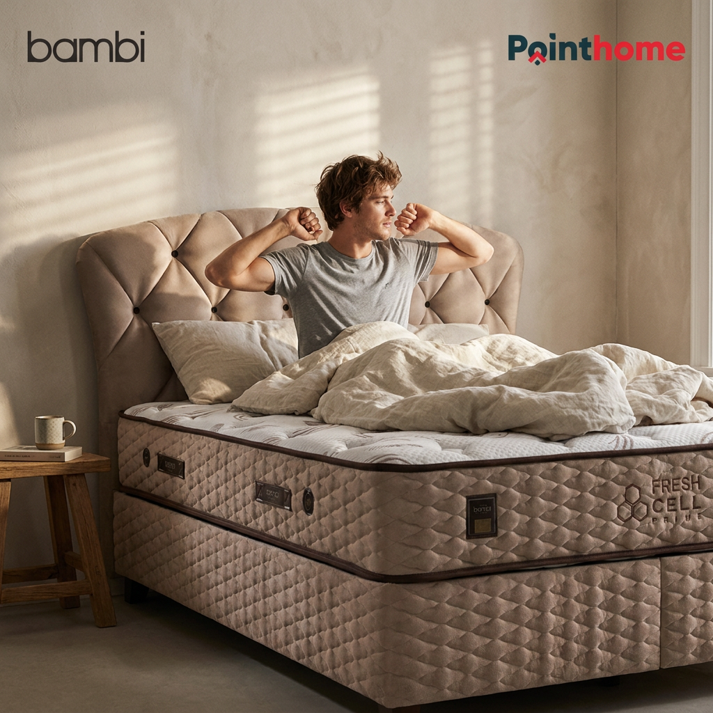 Homme se réveillant sur le lit coffre Bambi Freshcell Prime