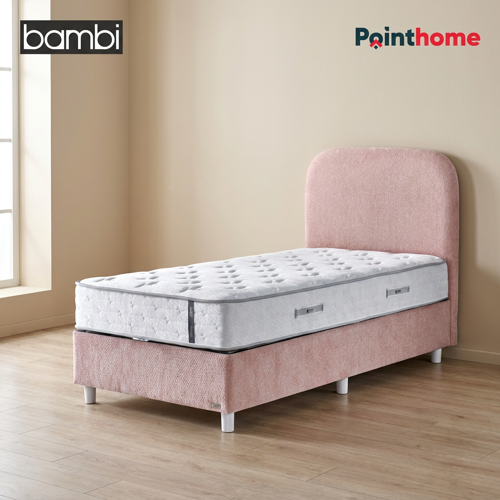 Lit coffre Bambi Dozy rose avec tête de lit et matelas 24 cm