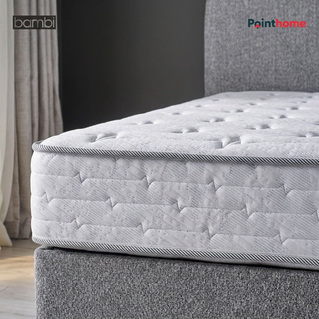 Matelas Bambi Dozy 24 cm sur sommier coffre gris