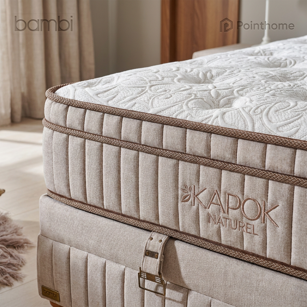 Broderie Kapok Naturel et sangle sur le flanc du matelas Bambi
