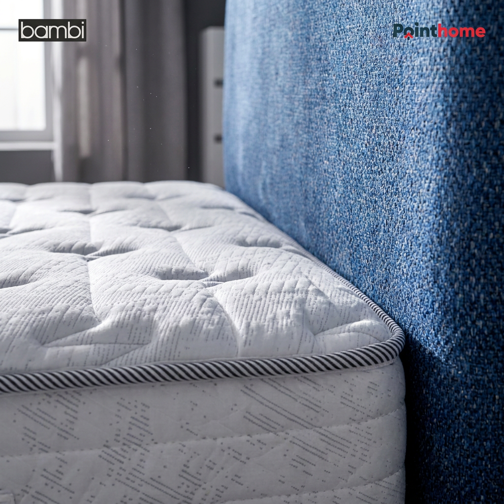 Matelas à ressorts ensachés Bambi Dozy sur sommier bleu