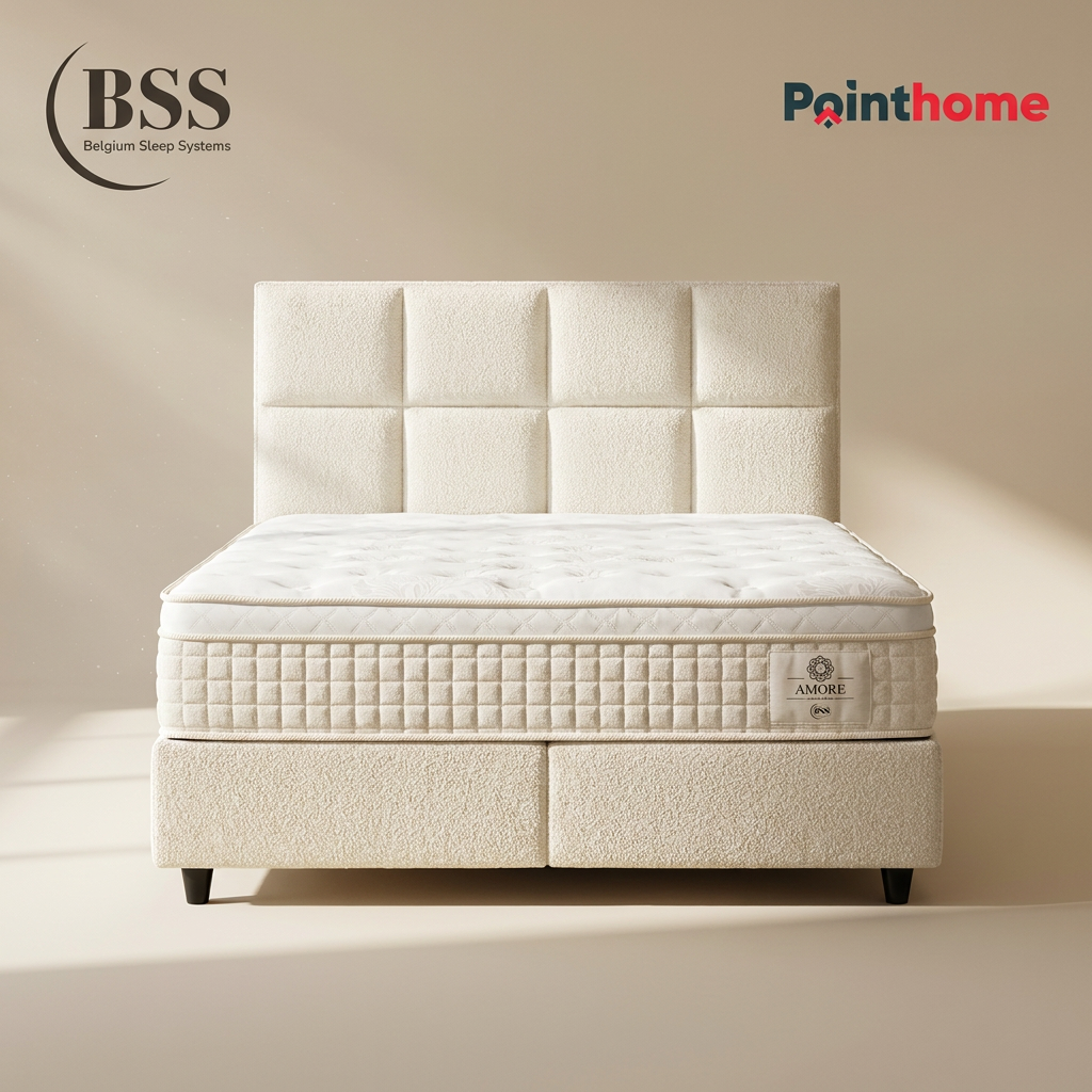 Ensemble lit coffre Amore vu de face, tête de lit 130 cm