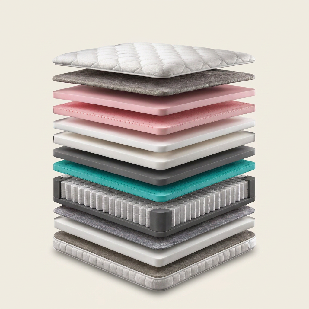 Couches du matelas Blacksand : sable magnétique noir, ressorts ensachés et mousses de soutien