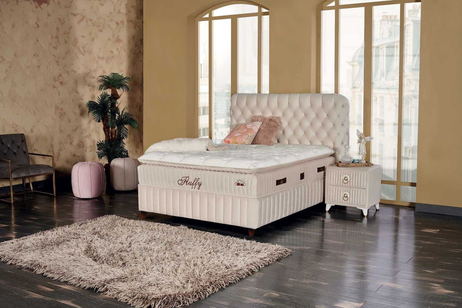 Ensemble de lit BSS FLUFFY avec sommier et tête de lit | Matelas H3