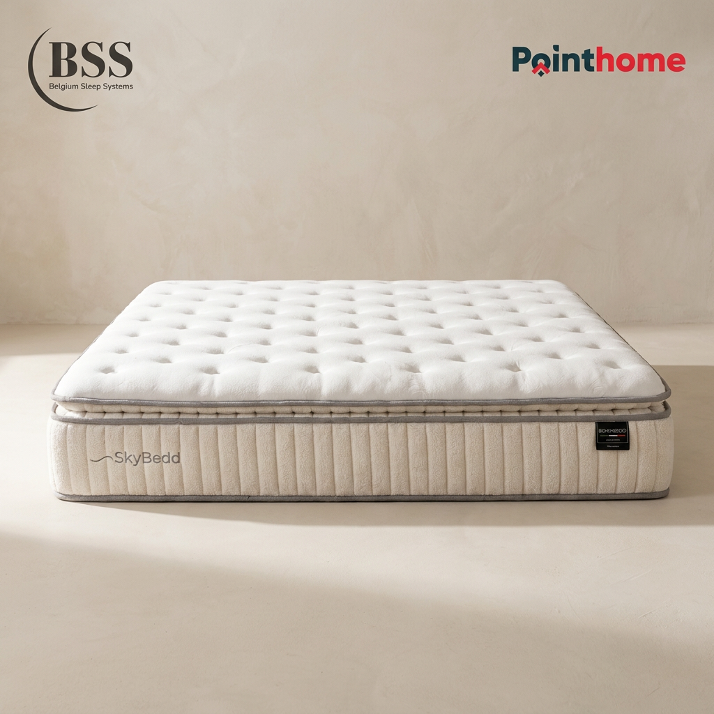 Matelas BSS Bohembedd vu de trois quarts sur fond clair