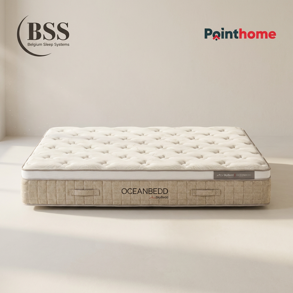 Matelas BSS Oceanbedd vu de trois quarts sur fond clair