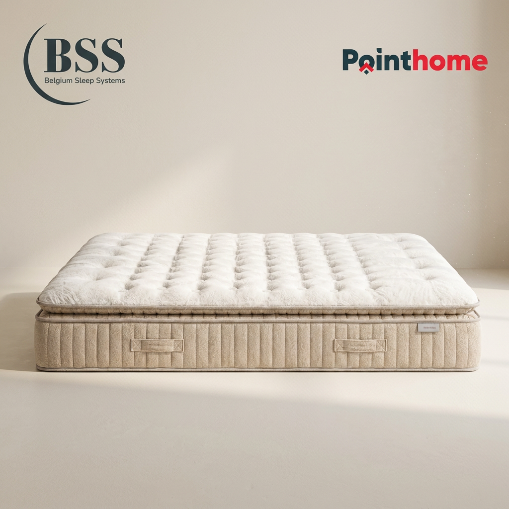 Matelas BSS Shinbedd vu de trois quarts sur fond clair