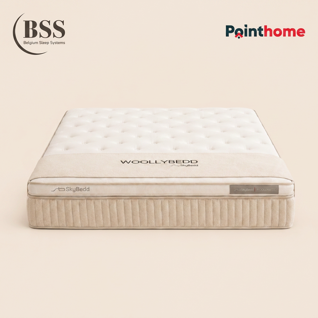 Matelas BSS Woollybedd vu de trois quarts sur fond clair