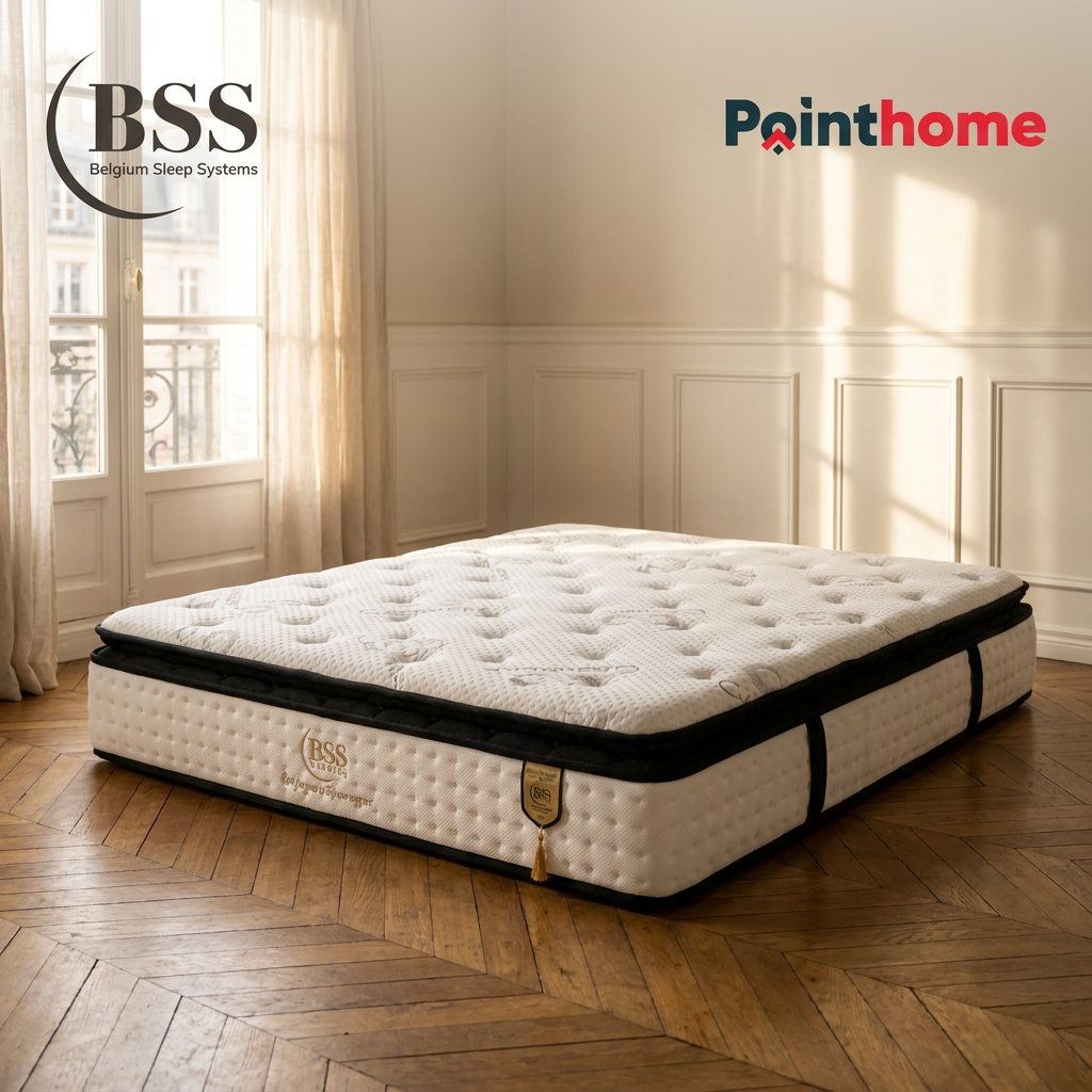 Matelas BSS Paris posé sur un lit en bois dans une chambre lumineuse