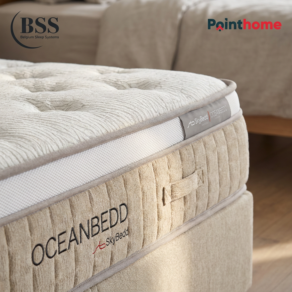 Broderie Oceanbedd sur le flanc du matelas BSS
