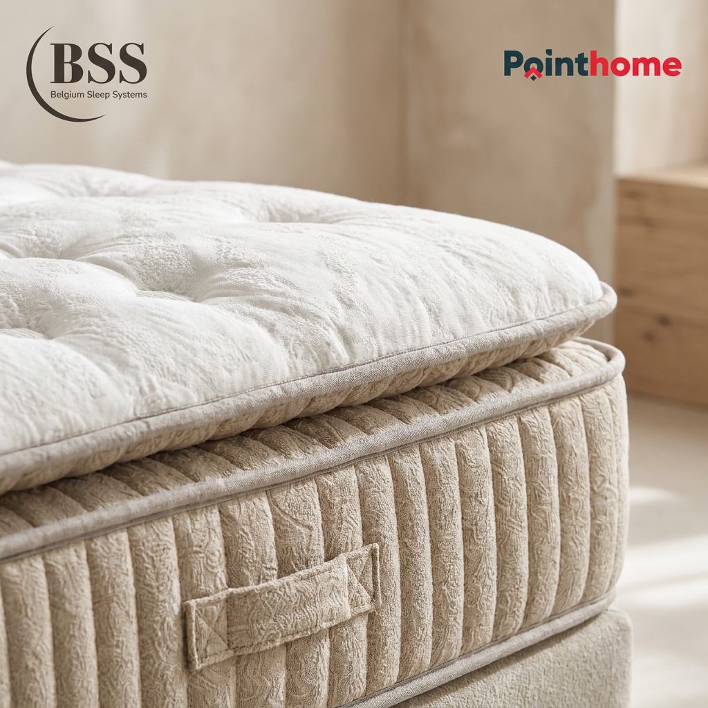 Gros plan du surmatelas intégré et du flanc du matelas BSS Shinbedd