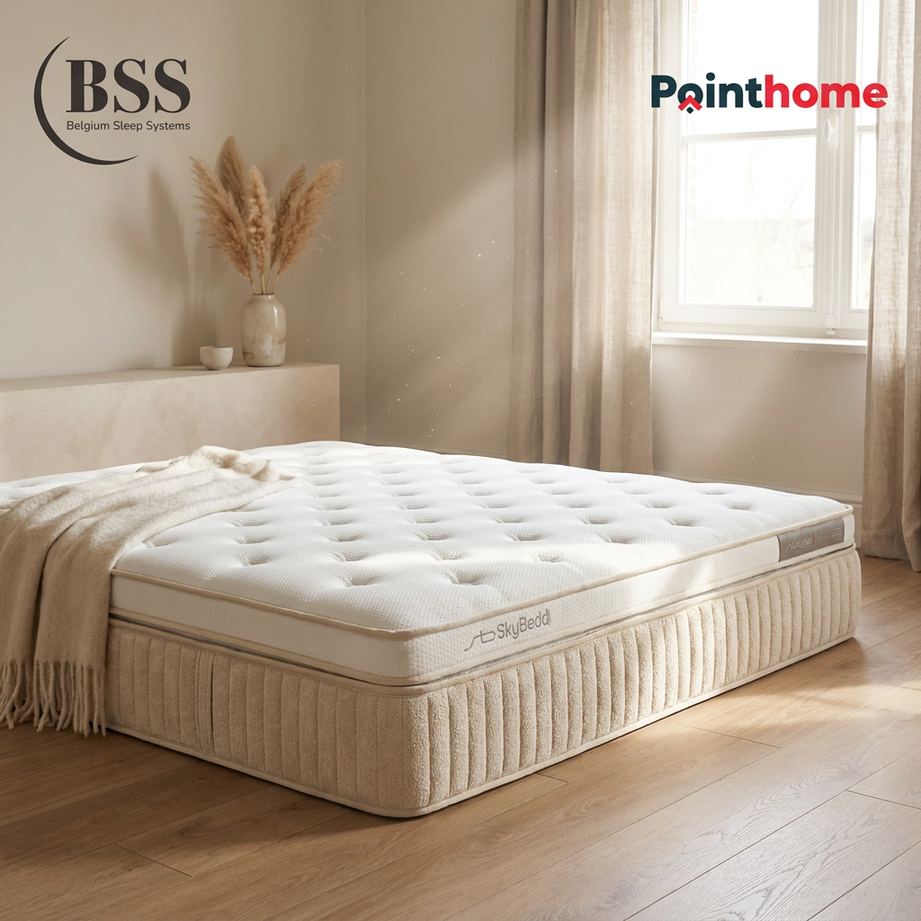 Matelas BSS Woollybedd sur un sommier dans une chambre lumineuse