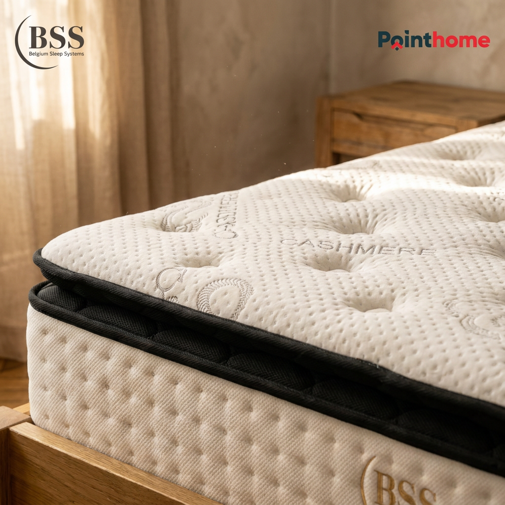 Gros plan du surmatelas capitonné du matelas BSS Paris