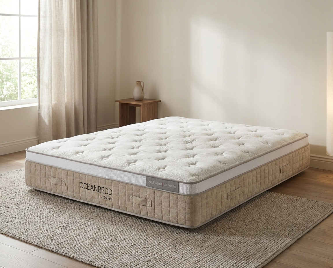 Matelas BSS Oceanbedd sur un tapis dans une chambre claire