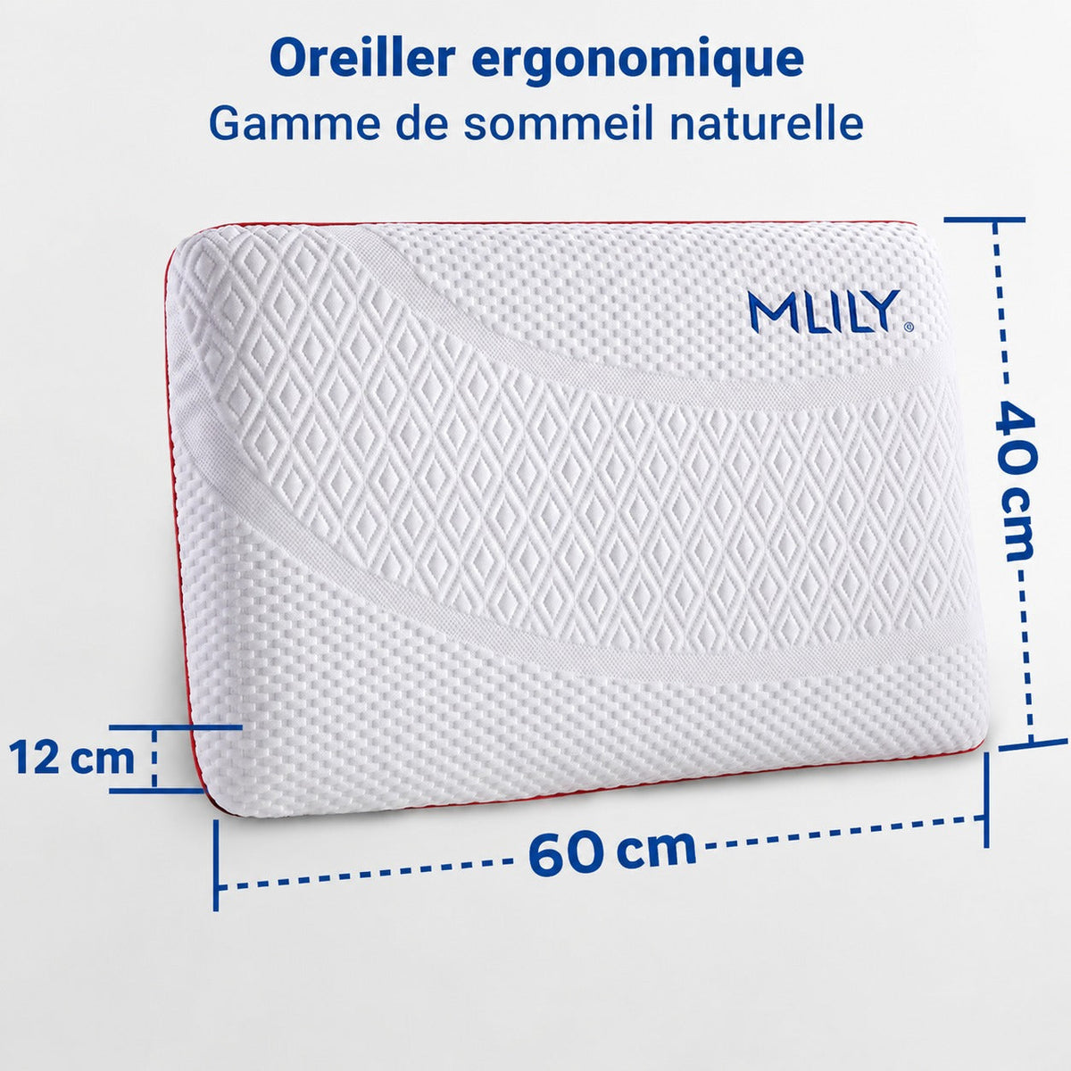 Dimensions de l'oreiller MLILY : 60 x 40 x 12 cm