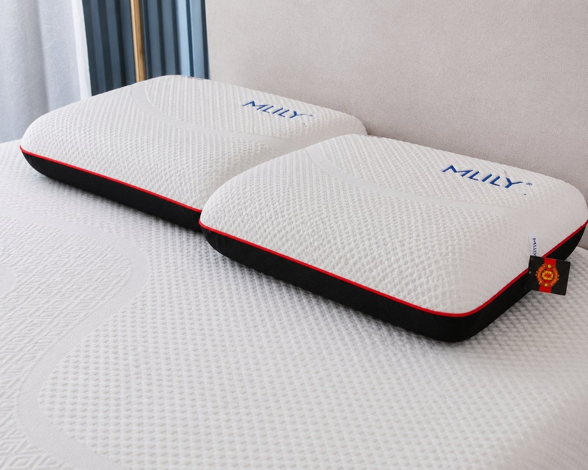 Deux oreillers MLILY Air Memory posés sur un lit